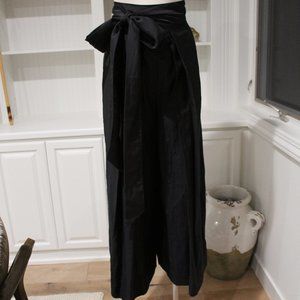 KALITA black silk/cotton handmade high waist wide leg pants Sz.XS/S